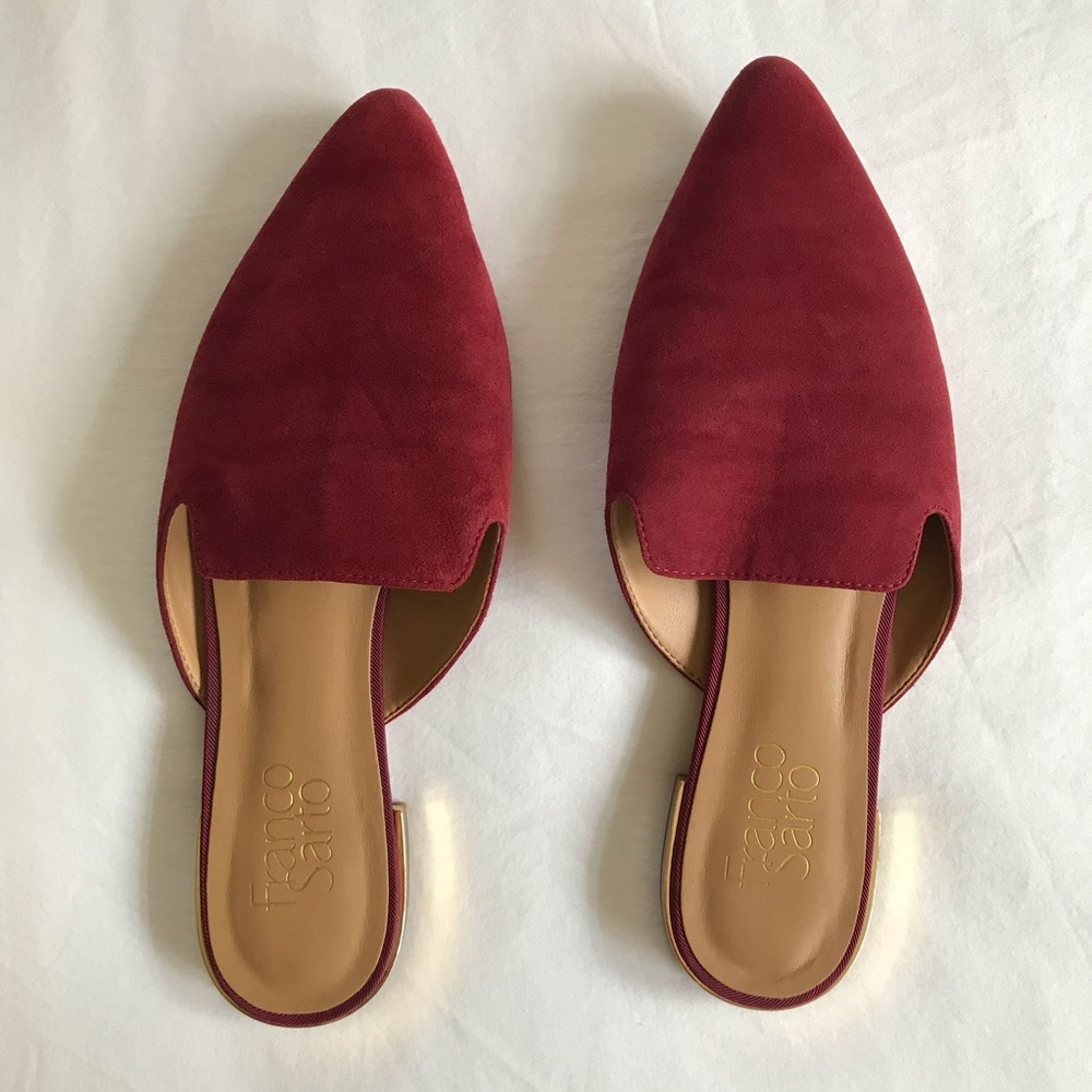 Franco Sarto Burgundy Suede Slide Mules, 7.5